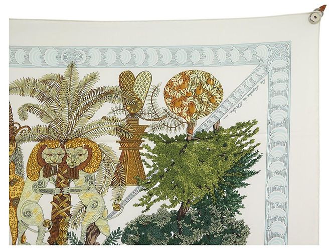 Hermès FULAR HERMES LE LEGGENDE DELL'ALBERO ANNIE FAIVRE QUADRATO 90 IN SETA Crudo - vista 3