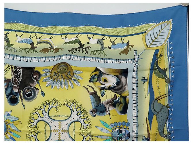 Aline Hermès FULAR HERMES LA VITA DEL GRAN NORD HONORE 90 CM SETA BLU - vista 3