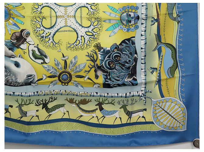 Aline Hermès FULAR HERMES LA VITA DEL GRAN NORD HONORE 90 CM SETA BLU - vista 4