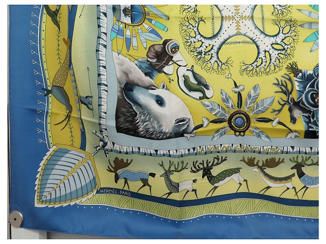 Aline Hermès FULAR HERMES LA VITA DEL GRAN NORD HONORE 90 CM SETA BLU - vista 5
