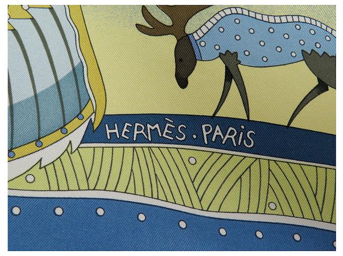 Aline Hermès FULAR HERMES LA VITA DEL GRAN NORD HONORE 90 CM SETA BLU - vista 6