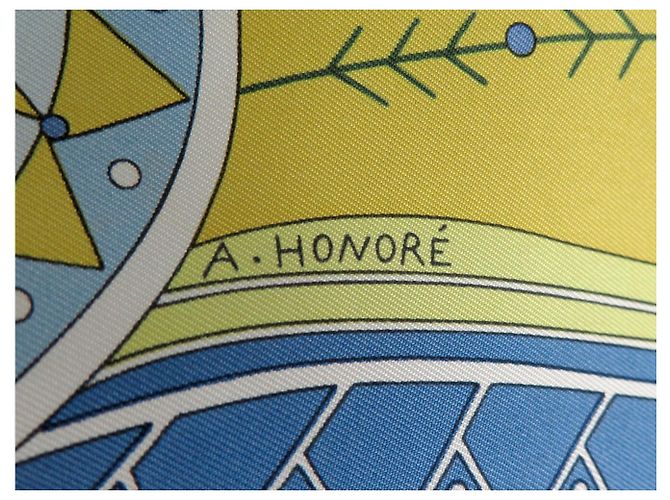 Aline Hermès FULAR HERMES LA VITA DEL GRAN NORD HONORE 90 CM SETA BLU - vista 7