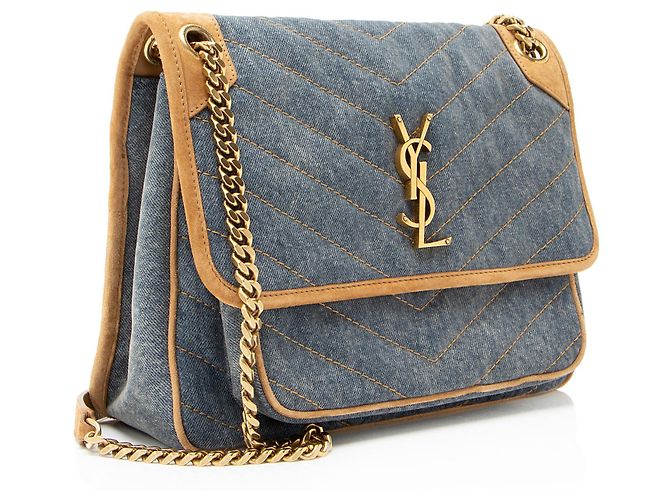 Saint Laurent Denim Wildleder Monogramm Niki Mittel Schultertasche - Ansicht 2