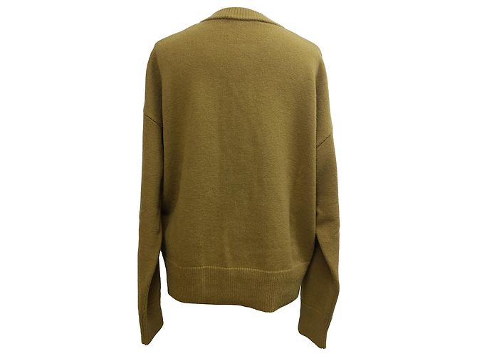 AMI de Coeur Rundhals-Cardigan aus grüner Wolle Khaki - Ansicht 3