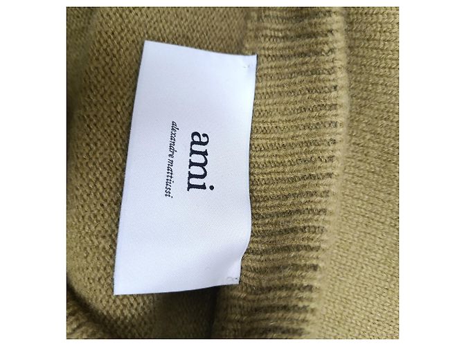 AMI de Coeur Rundhals-Cardigan aus grüner Wolle Khaki - Ansicht 5