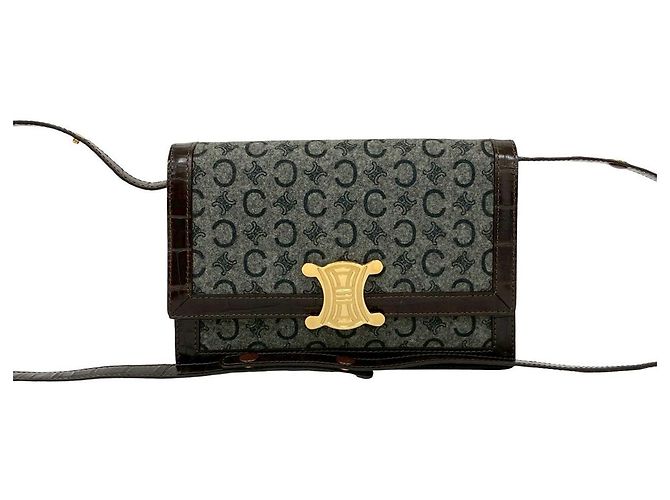 Céline Celine C Macadam Schultertasche aus Wolle und Leder Braun - Ansicht 2