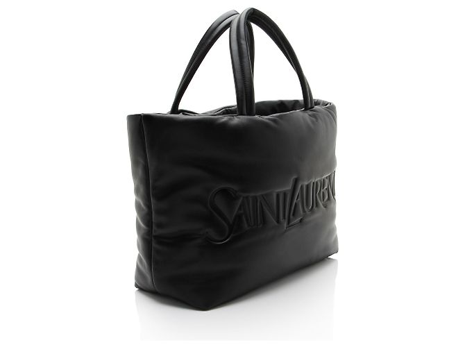 Saint Laurent Gepolsterte Leder Logo Einkaufstasche Schwarz - Ansicht 2