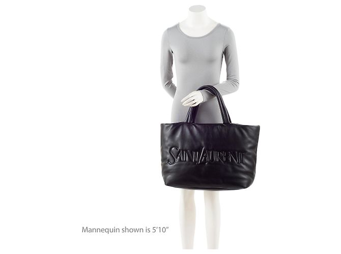 Saint Laurent Gepolsterte Leder Logo Einkaufstasche Schwarz - Ansicht 5
