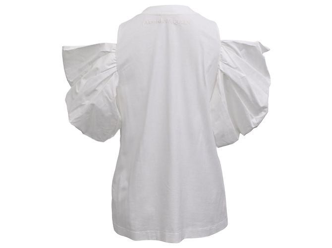 Camiseta de algodón blanco con volantes asimétricos Alexander McQueen Crudo - vista 3