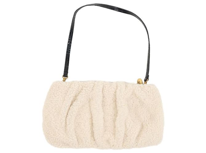 Clutch Staud Bean in shearling bianco beige - vista 2