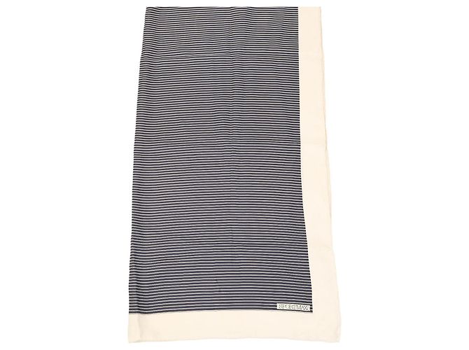 Sciarpa Sportmax in seta blu navy a righe con bordi beige - vista 2