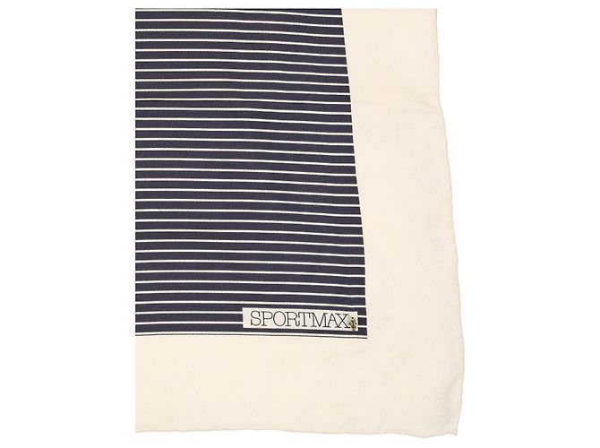 Sciarpa Sportmax in seta blu navy a righe con bordi beige - vista 3