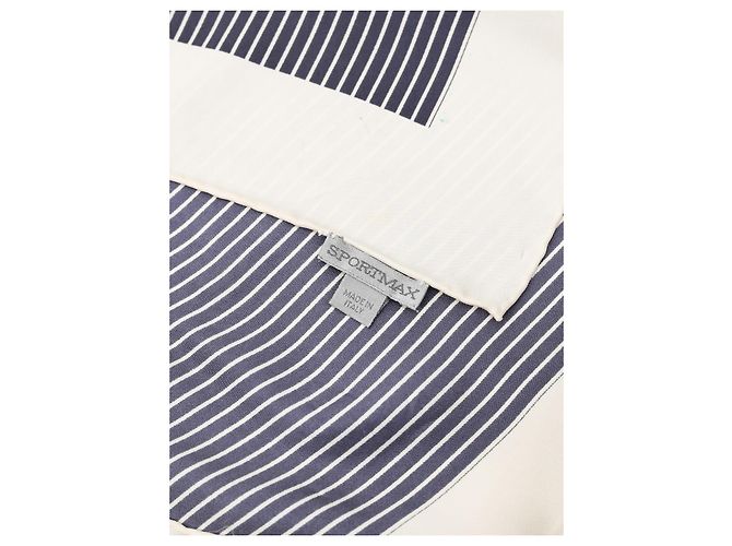 Sciarpa Sportmax in seta blu navy a righe con bordi beige - vista 4