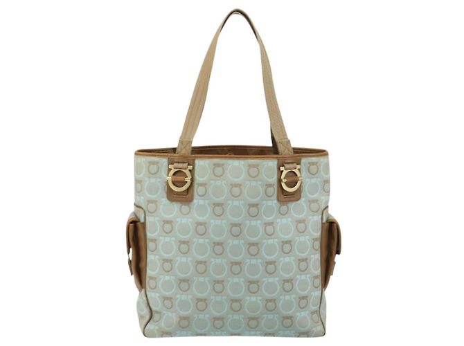 Sac Gancini en toile moyen Salvatore Ferragamo Bleu - vue 2