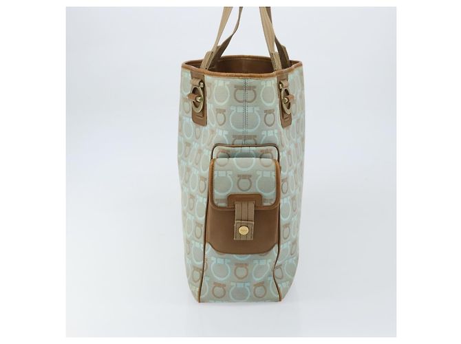 Sac Gancini en toile moyen Salvatore Ferragamo Bleu - vue 4