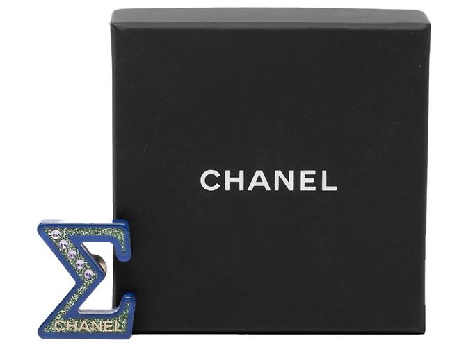 Chanel Brosche Logo Blau, Grün und Silber - Ansicht 4