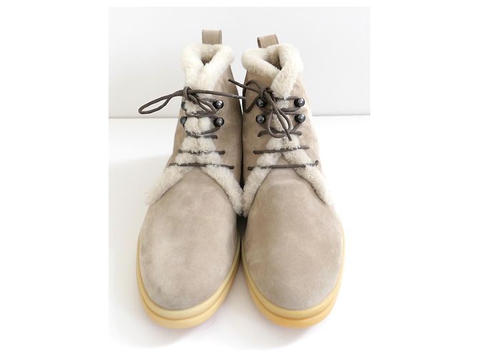 Stivaletti alla Caviglia con Lacci Foderati in Pelliccia Loro Piana Ylvi Walk Beige - vista 2