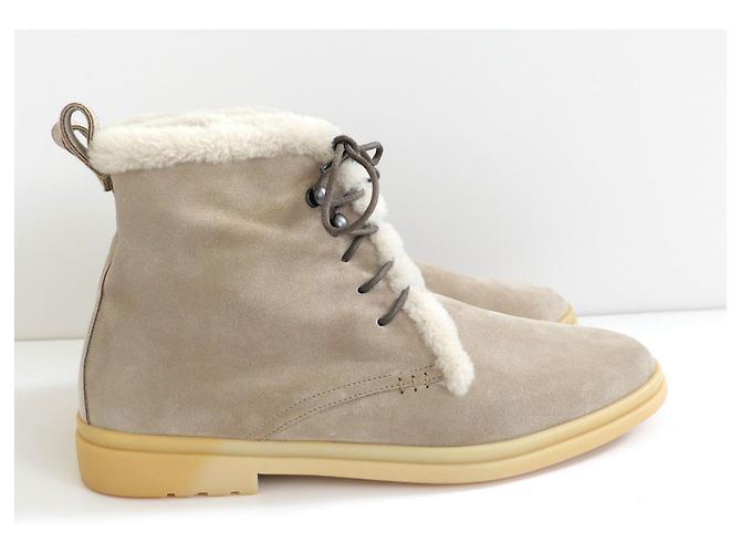 Stivaletti alla Caviglia con Lacci Foderati in Pelliccia Loro Piana Ylvi Walk Beige - vista 3