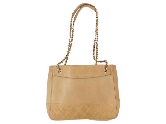 Chanel Vintage Einkaufstasche aus Lammleder Mittel Beige - Ansicht 2