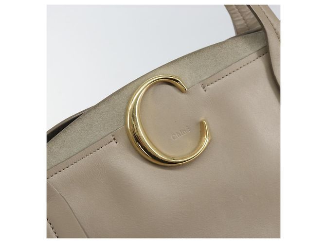 Chloé Bolso Tote de cuero beige y dorado Chloe C Auth am10250V - vista 14