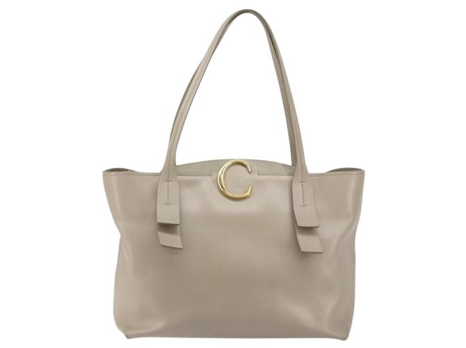 Chloé Bolso Tote de cuero beige y dorado Chloe C Auth am10250V - vista 2