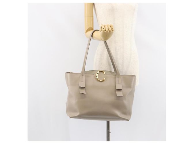 Chloé Bolso Tote de cuero beige y dorado Chloe C Auth am10250V - vista 23