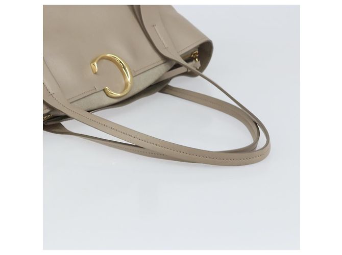 Chloé Bolso Tote de cuero beige y dorado Chloe C Auth am10250V - vista 7
