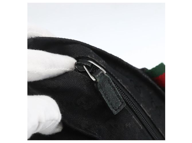 GUCCI GG Canvas Web Sherry Line Hand Bag Black Silver 131228 Auth ep12633 Silvery - view 14