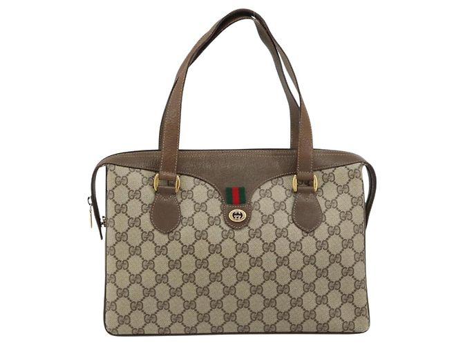Bolso de mano GUCCI GG Supreme Web Sherry Line PVC Beige Oro 41 02 079 Auth 159288 Dorado - vista 2