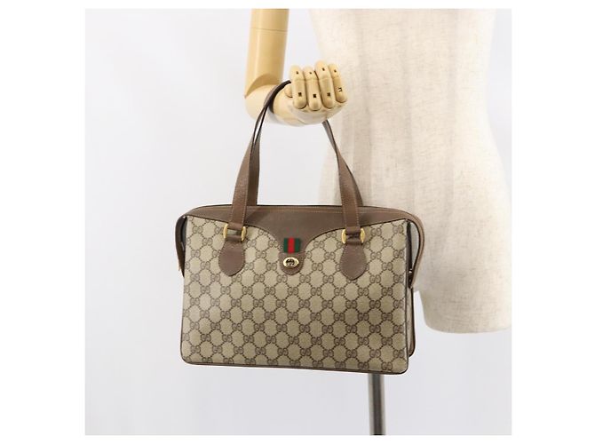 Bolso de mano GUCCI GG Supreme Web Sherry Line PVC Beige Oro 41 02 079 Auth 159288 Dorado - vista 25