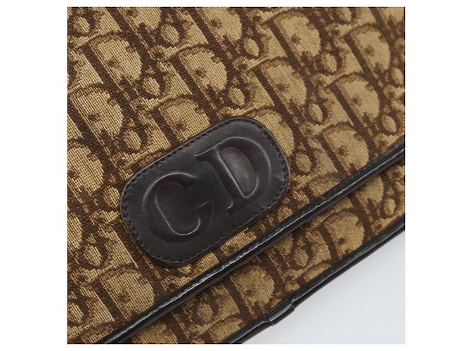 Borsa a Spalla in Tela Trotter Christian Dior Beige Oro Auth 159384 - vista 15