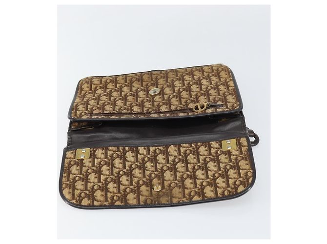 Borsa a Spalla in Tela Trotter Christian Dior Beige Oro Auth 159384 - vista 18