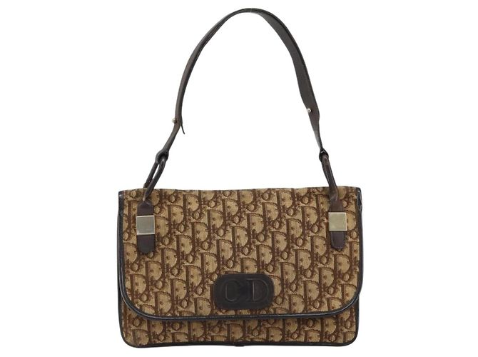 Borsa a Spalla in Tela Trotter Christian Dior Beige Oro Auth 159384 - vista 2