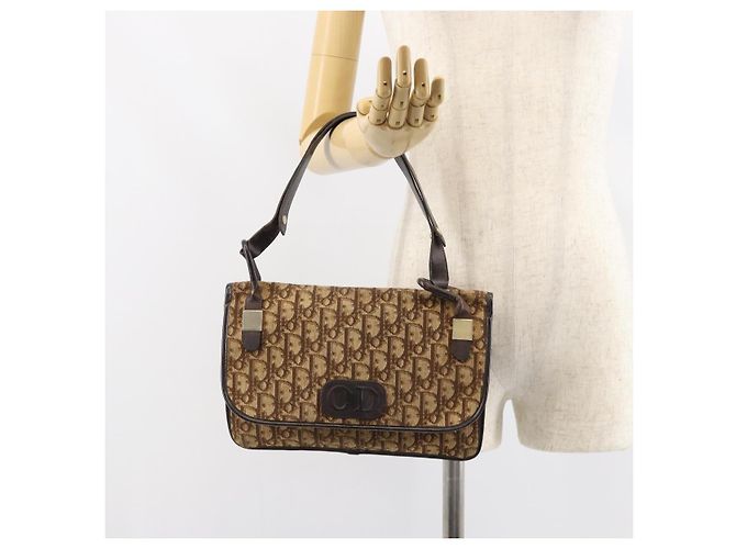 Borsa a Spalla in Tela Trotter Christian Dior Beige Oro Auth 159384 - vista 24