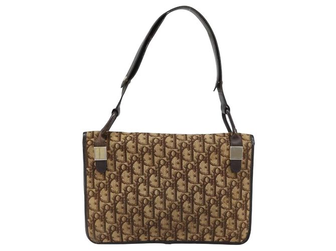 Borsa a Spalla in Tela Trotter Christian Dior Beige Oro Auth 159384 - vista 3
