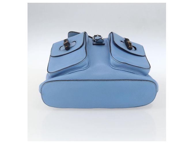 Gucci Bamboo Rucksack aus Leder hellblau Silber 370833 Auth BA9273V - Ansicht 11