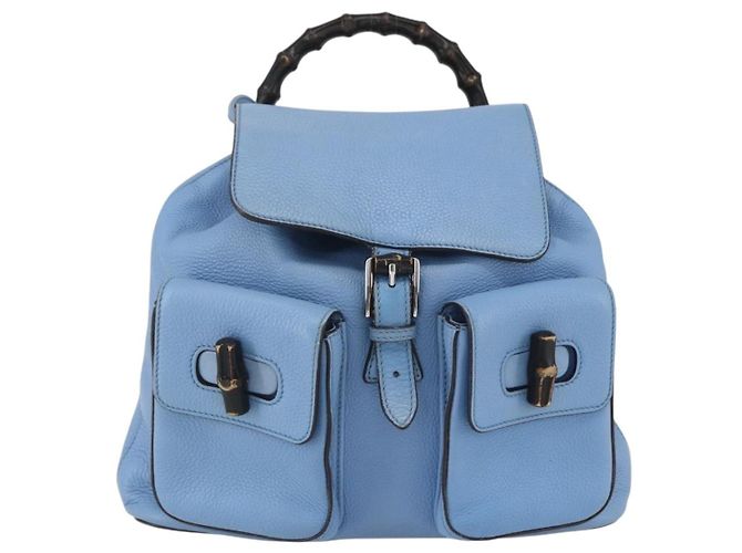 Gucci Bamboo Rucksack aus Leder hellblau Silber 370833 Auth BA9273V - Ansicht 2