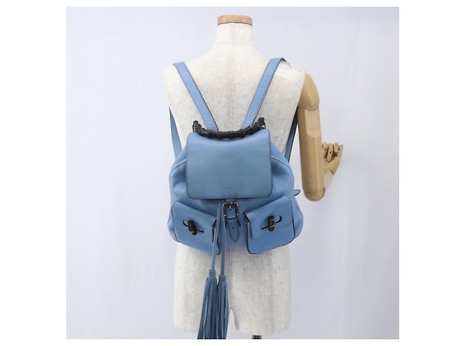 Gucci Bamboo Rucksack aus Leder hellblau Silber 370833 Auth BA9273V - Ansicht 25