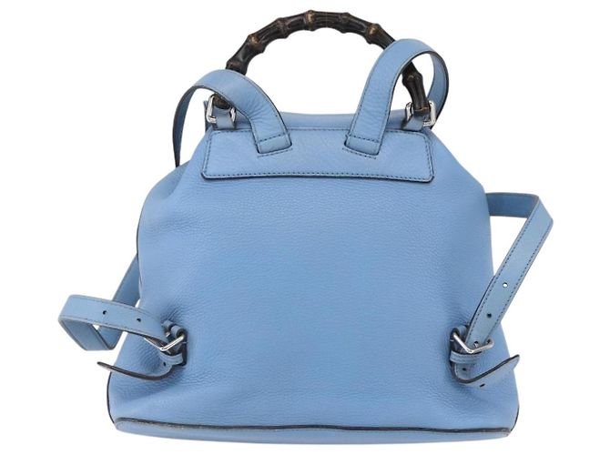 Gucci Bamboo Rucksack aus Leder hellblau Silber 370833 Auth BA9273V - Ansicht 3