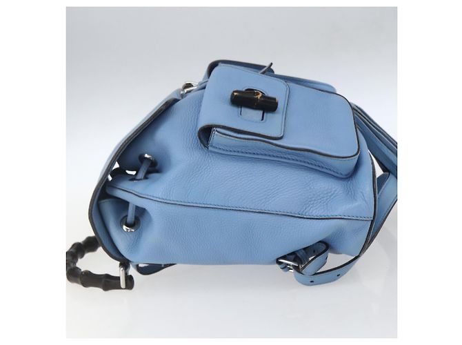 Gucci Bamboo Rucksack aus Leder hellblau Silber 370833 Auth BA9273V - Ansicht 4