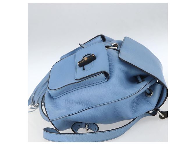 Gucci Bamboo Rucksack aus Leder hellblau Silber 370833 Auth BA9273V - Ansicht 5