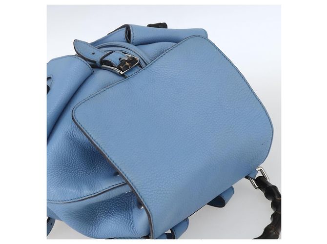 Gucci Bamboo Rucksack aus Leder hellblau Silber 370833 Auth BA9273V - Ansicht 6