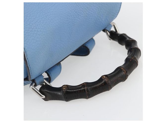 Gucci Bamboo Rucksack aus Leder hellblau Silber 370833 Auth BA9273V - Ansicht 7