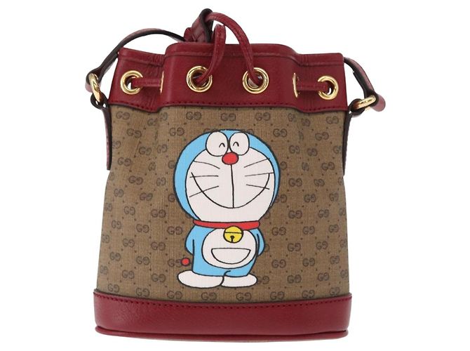 Bolsa de Ombro GUCCI Micro GG Supreme Doraemon PVC Bege Dourado 647801 Auth 161141SM - vista 2