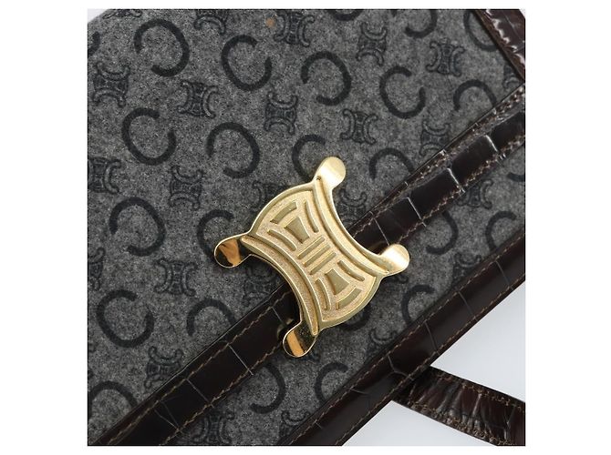Céline CELINE C Macadam Canvas Schultertasche Grau Gold Auth 157930 Braun Golden - Ansicht 14