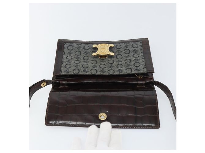 Céline CELINE C Macadam Canvas Schultertasche Grau Gold Auth 157930 Braun Golden - Ansicht 16
