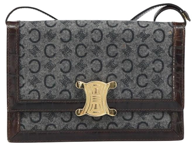 Céline CELINE C Macadam Canvas Schultertasche Grau Gold Auth 157930 Braun Golden - Ansicht 2