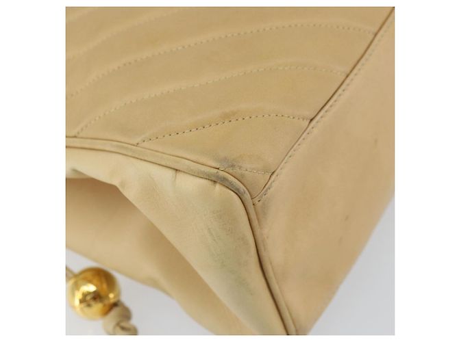 CHANEL Borsa a Mano V Stitch Pelle Beige Oro CC Auth BA9348 D'oro - vista 11
