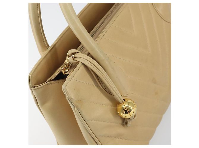 CHANEL Borsa a Mano V Stitch Pelle Beige Oro CC Auth BA9348 D'oro - vista 14