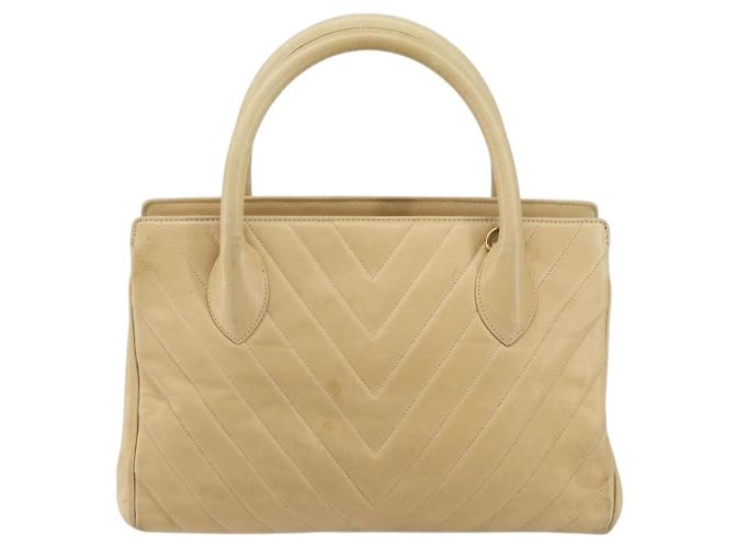 CHANEL Borsa a Mano V Stitch Pelle Beige Oro CC Auth BA9348 D'oro - vista 2